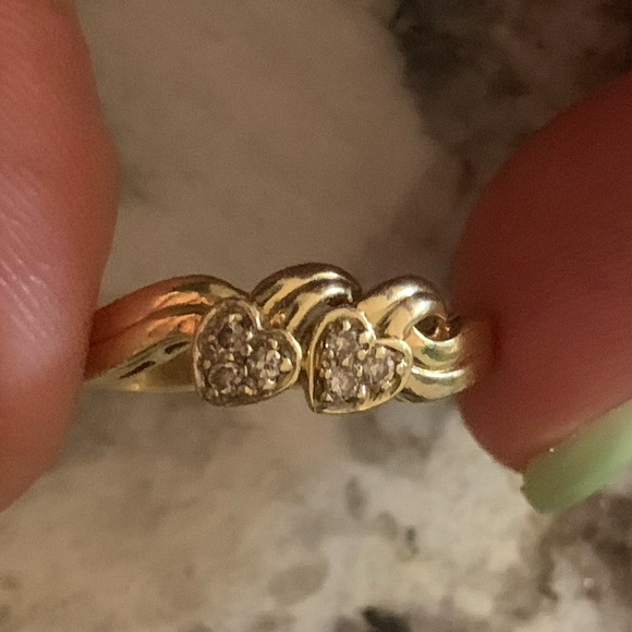 Vintage 14K Gold Diamond Double Heart Ring, Handmade, Stamped, Approx. Size 7.5 - Picture 8 of 10